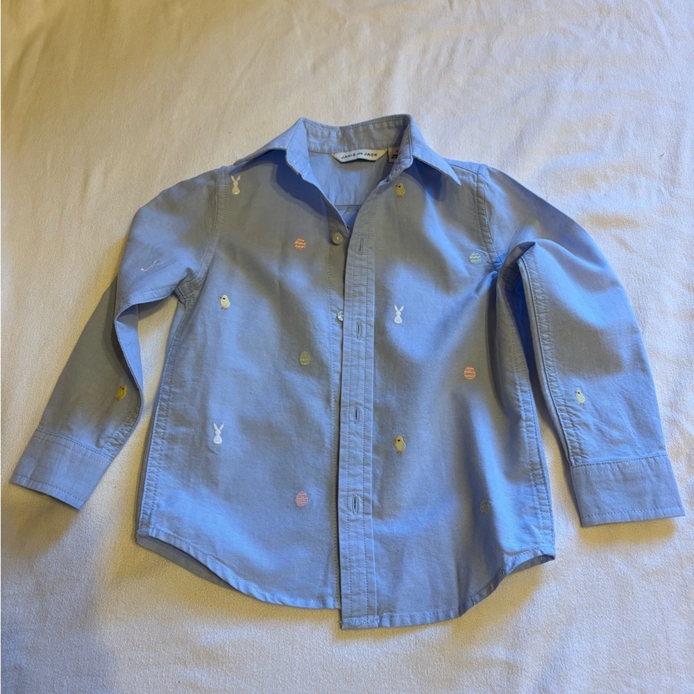 Cat & Jack Blue Cute Collared Button-Down Shirt with Bunny & Egg Embroidery